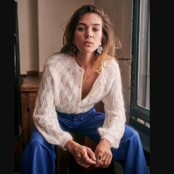 Sezane Sweaters - Sezane Roberto Ivory Mohair Cardigan in Small